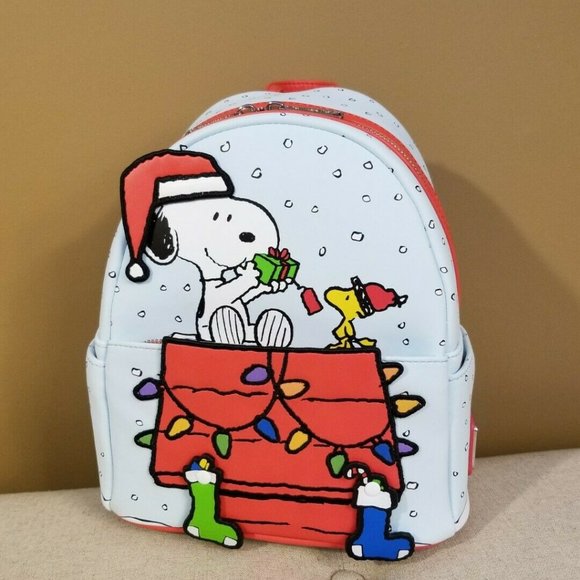 Loungefly Peanuts Gift Giving Snoopy & Woodstock Backpack Christmas Bag NEW main image 9